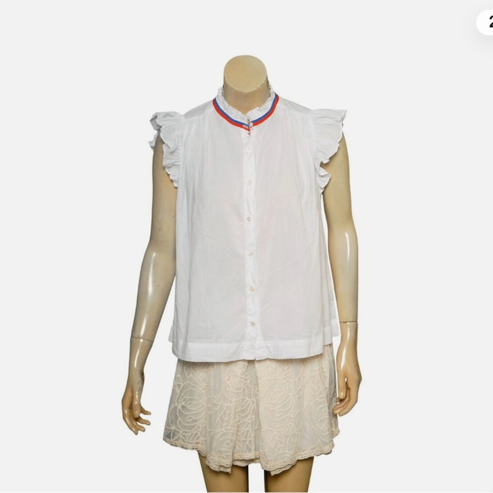Sundry Cotton Flutter Sleeve Button Front Shirt - Picture 3 of 9